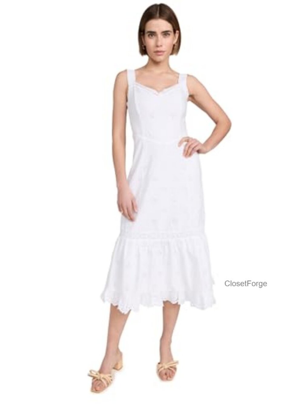 Women's Pallas Midi Dress 100% Cotton Sleeveless Square Neck Casual